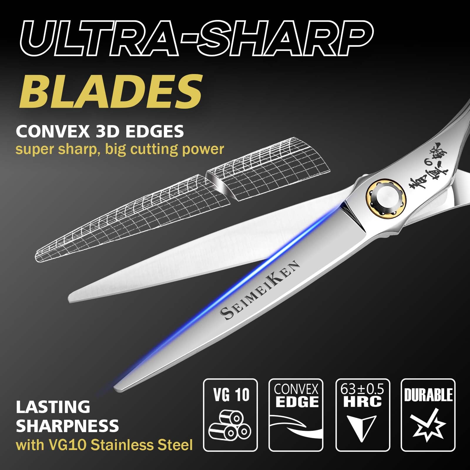 6 Inch Professional Hair Cutting Scissors – Japanese VG10 Stainless Steel, Extremely Sharp Convex Blade with Ergonomic Handle, Adjustment Screw, Barber Shears for Barbers and Salon Professionals