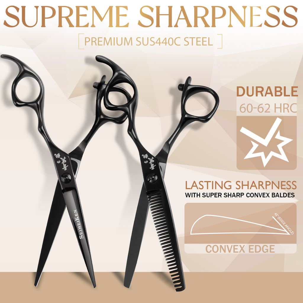 Hair Cutting Scissors Thinning Shears - 6.0 Inch Professional Hair Cutting Shears - Japanese 440C Stainless Steel Haircut Scissors - Convex Blade for Ultra-Sharp Smooth Cuts for Salon & Home Use