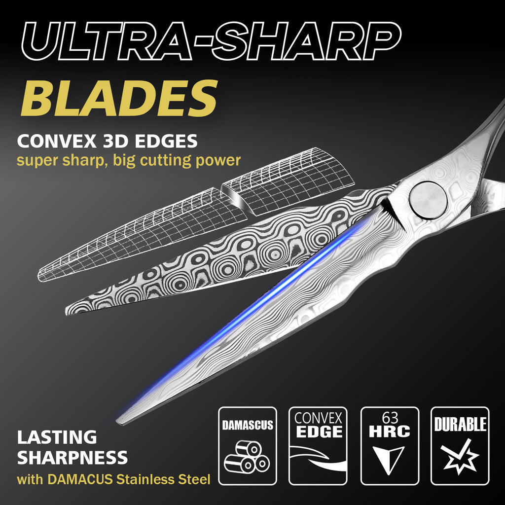 Damascus Hair Cutting Scissors –6'' Professional Hair Shears,3D Convex Blade Sharp Smooth Cuts – Ergonomic Non-Slip Handle,Barber Shears for Hairdressers and Hairstylists