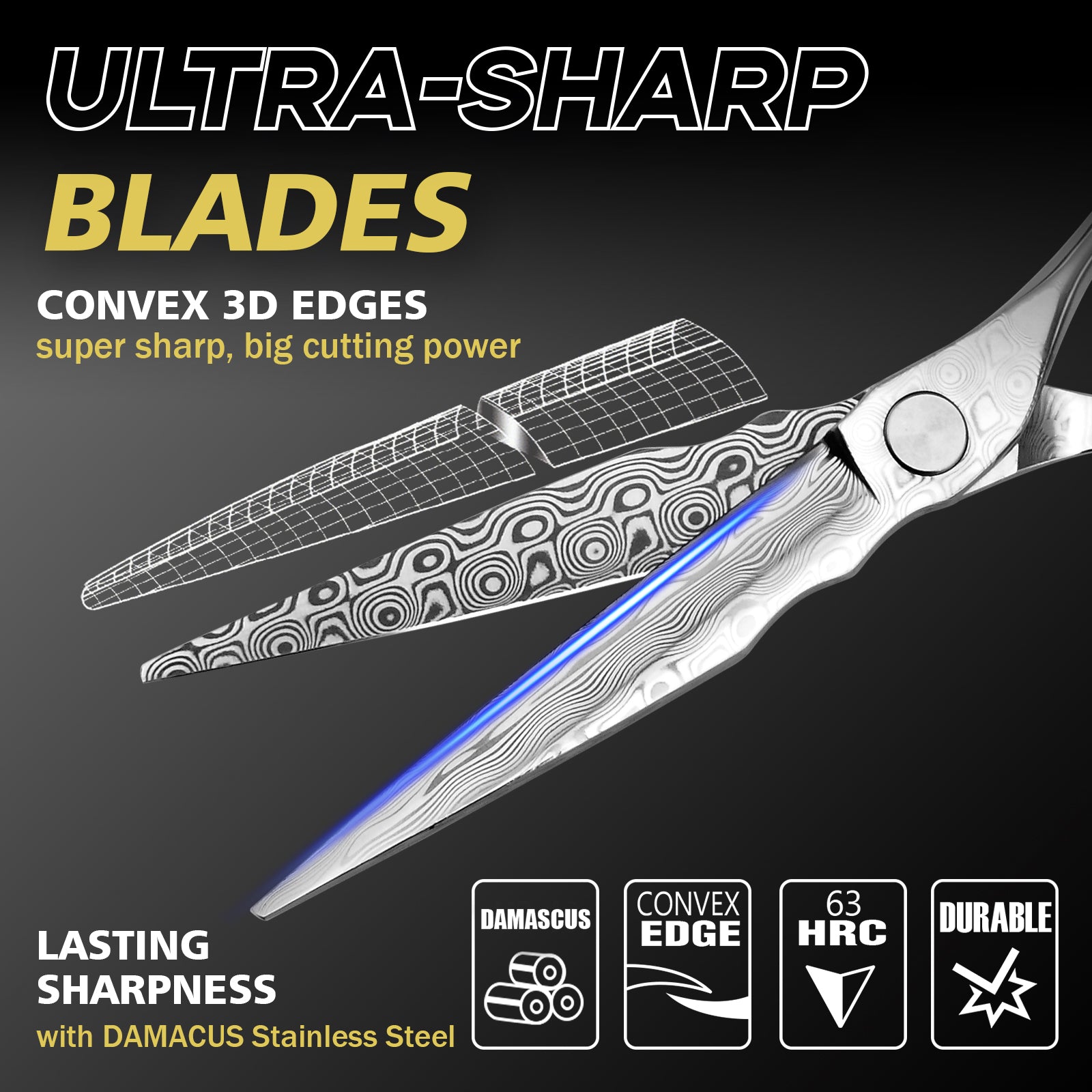Damascus Hair Cutting Scissors –6'' Professional Hair Shears,3D Convex Blade Sharp Smooth Cuts – Ergonomic Non-Slip Handle,Barber Shears for Hairdressers and Hairstylists