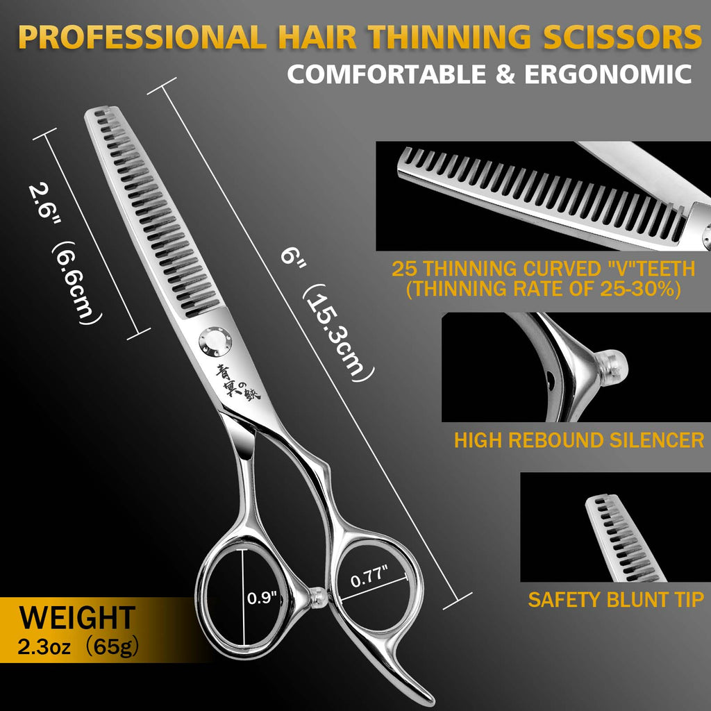 Professional Hair Cutting Scissors Thinning Shears Kit – 6" High-End Sharp Barber Scissors, VG10 Japanese Stainless Steel, Ergonomic Texturizing Shears for Salon Home Stylists Professionals