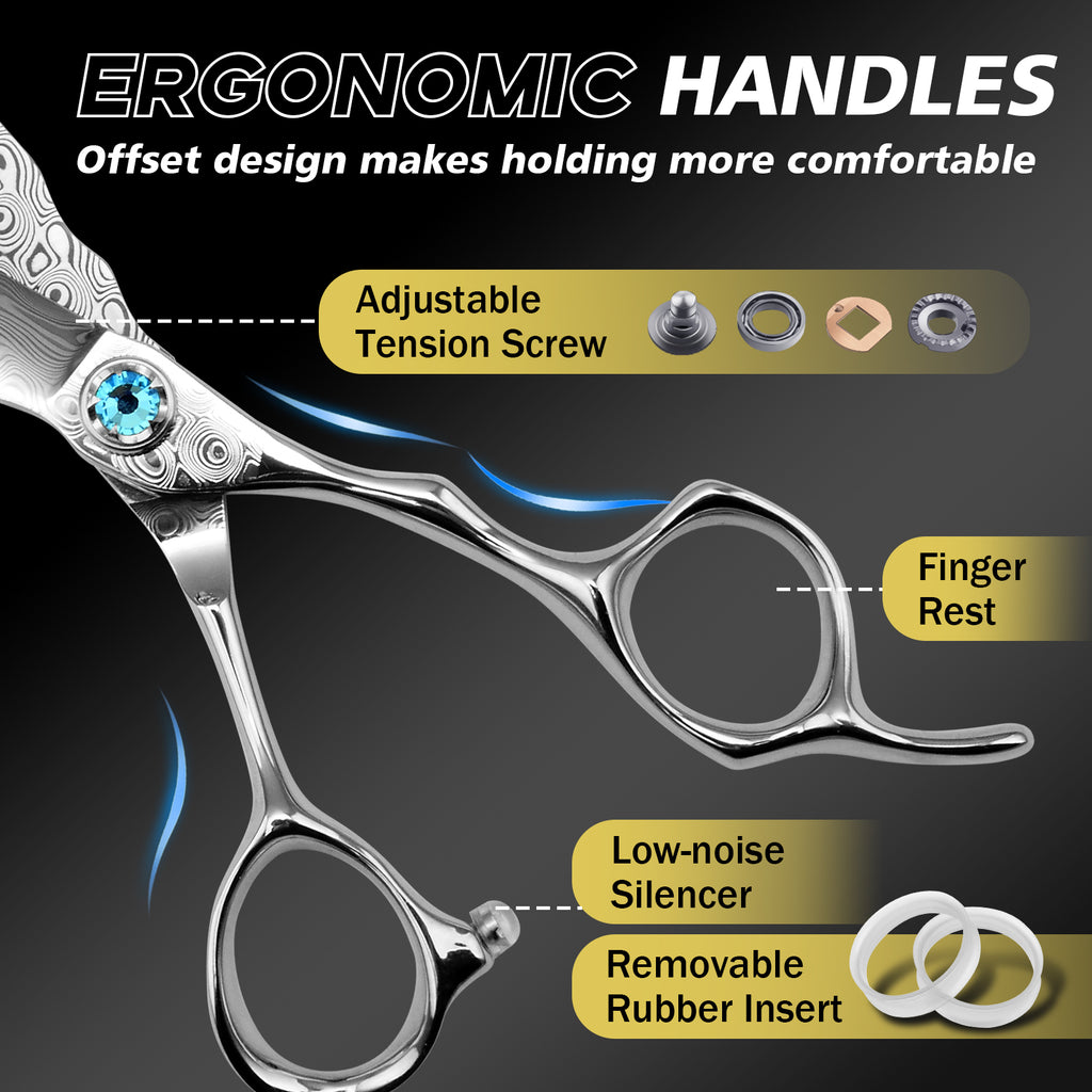 Damascus Hair Cutting Scissors –6'' Professional Hair Shears,3D Convex Blade Sharp Smooth Cuts – Ergonomic Non-Slip Handle,Barber Shears for Hairdressers and Hairstylists