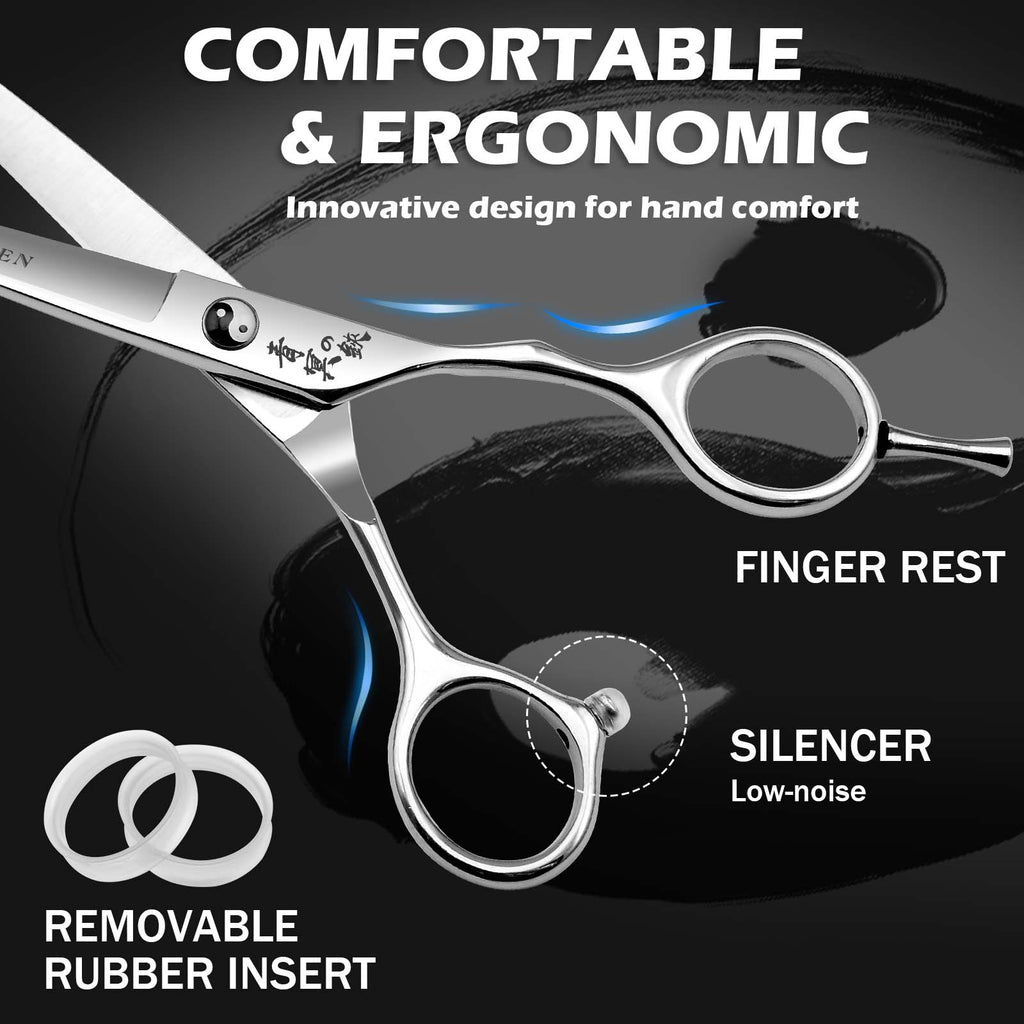 Hair Cutting Scissors Professional - 6” Japanese 440C Stainless Steel Hair Cutting Shears - Haircut Scissors Convex Blade for Ultra-Sharp Smooth Cuts for Hairdressing, Barbers, Salon Home Stylists