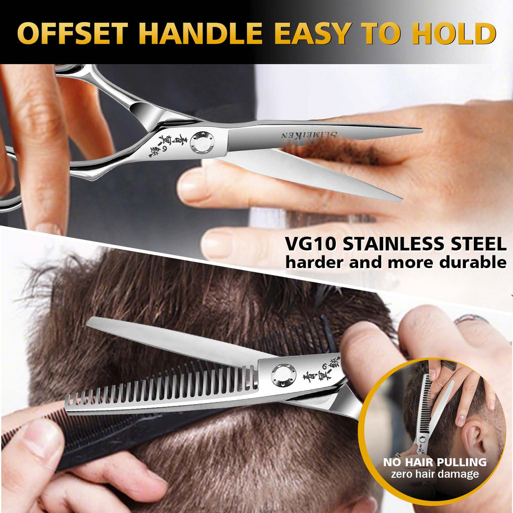 Professional Hair Cutting Scissors Thinning Shears Kit – 6" High-End Sharp Barber Scissors, VG10 Japanese Stainless Steel, Ergonomic Texturizing Shears for Salon Home Stylists Professionals