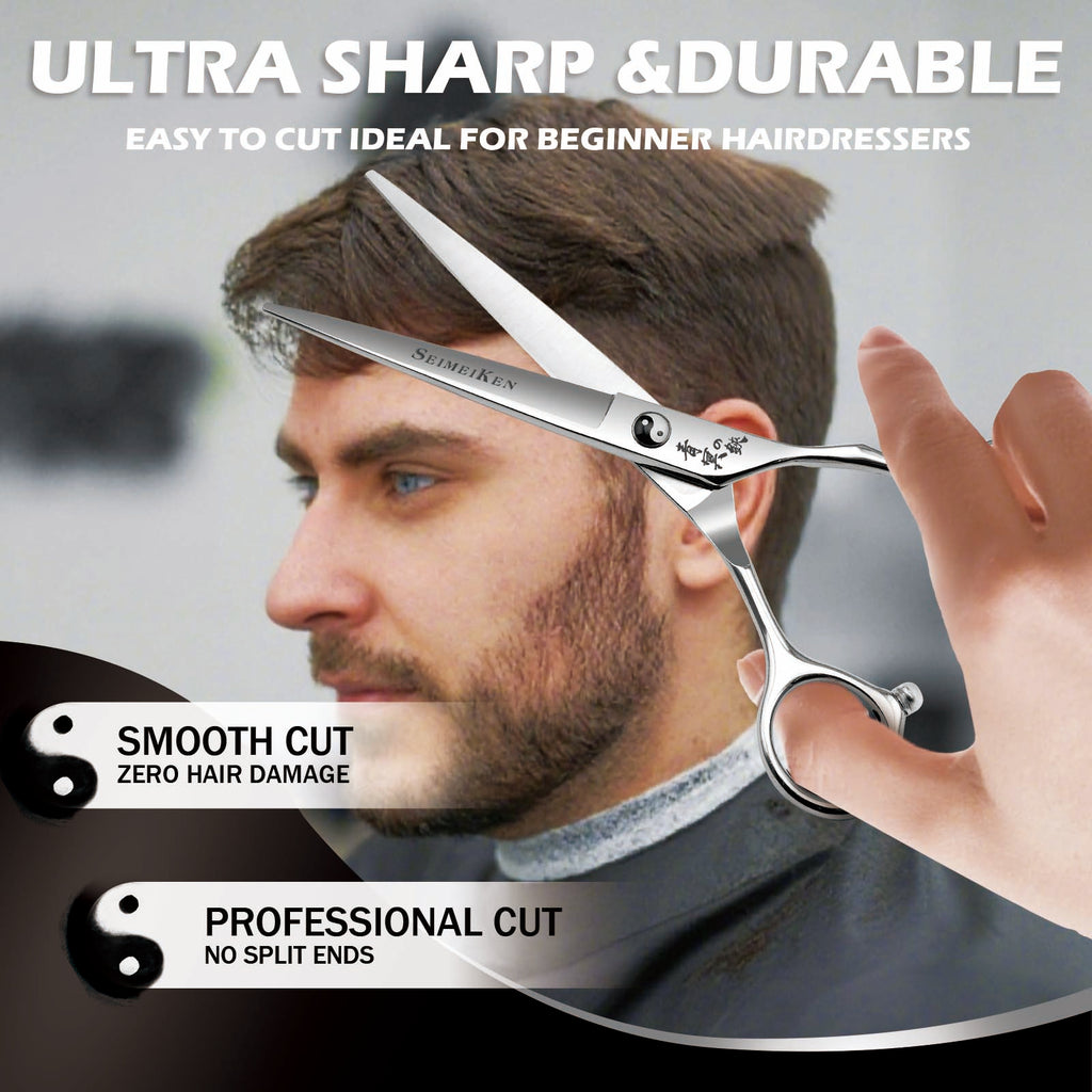 Hair Cutting Scissors Professional - 6” Japanese 440C Stainless Steel Hair Cutting Shears - Haircut Scissors Convex Blade for Ultra-Sharp Smooth Cuts for Hairdressing, Barbers, Salon Home Stylists