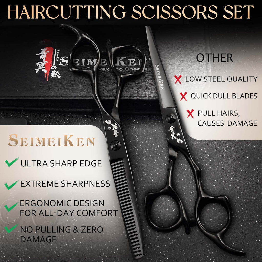 Hair Cutting Scissors Thinning Shears - 6.0 Inch Professional Hair Cutting Shears - Japanese 440C Stainless Steel Haircut Scissors - Convex Blade for Ultra-Sharp Smooth Cuts for Salon & Home Use
