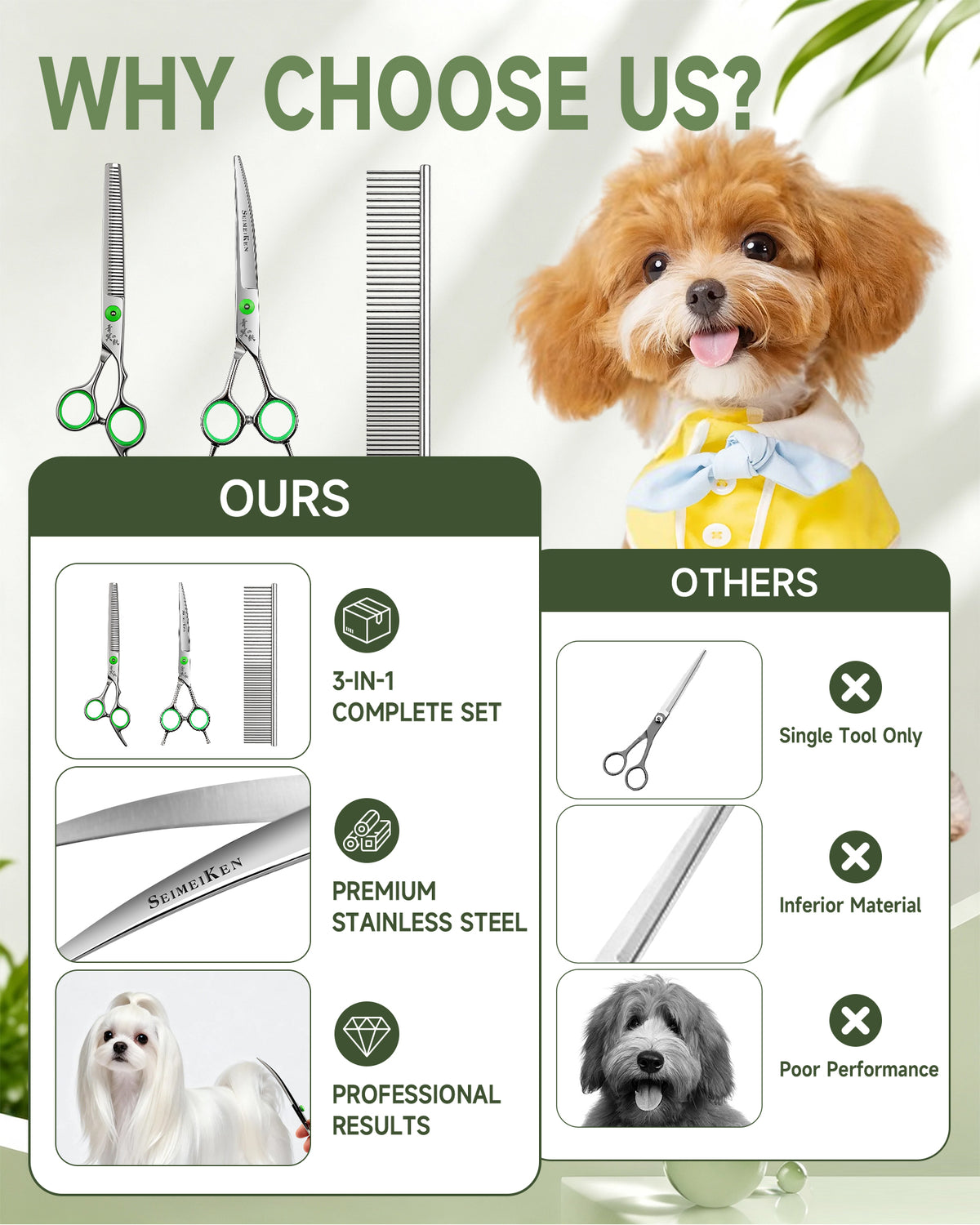 7" Dog Grooming Curved Thinning Shears-SCWEK023SL-3PC-70