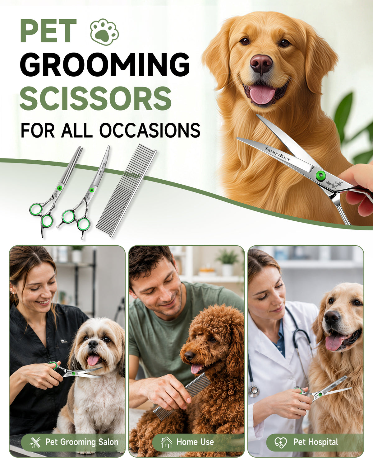 7" Dog Grooming Curved Thinning Shears-SCWEK023SL-3PC-70