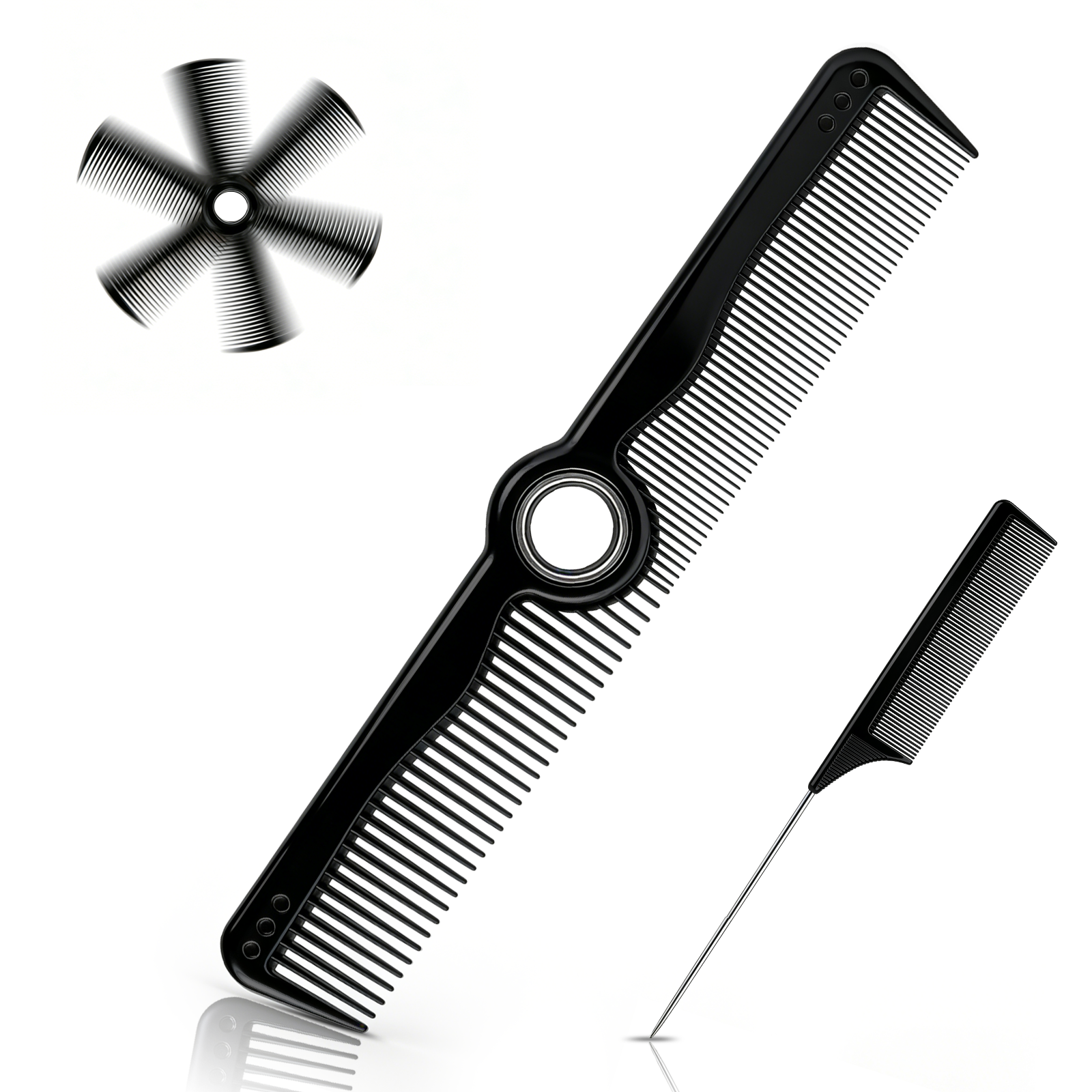 Rotatable Barber Comb Set | Dual Tooth & Rat Tail Comb | SB4013-BLACK