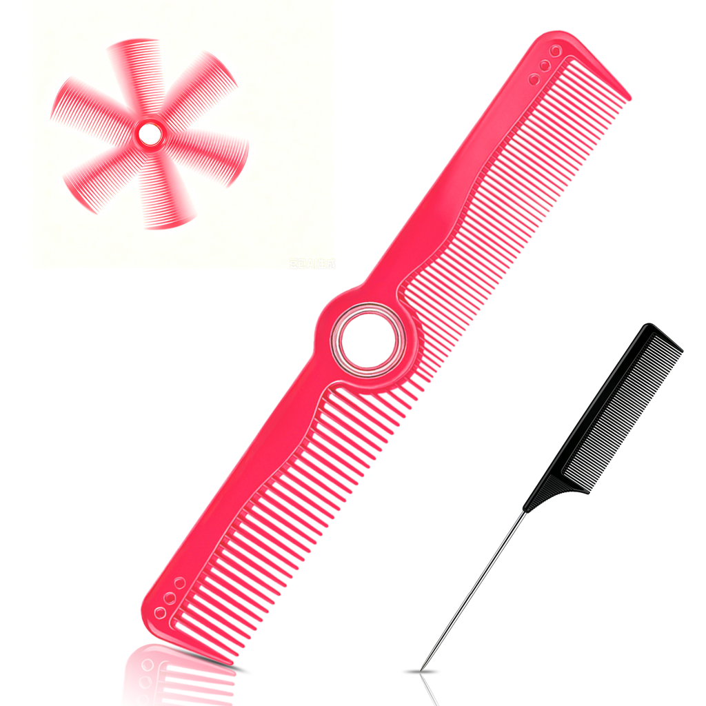 Rotatable Barber Comb Set | Dual Tooth & Rat Tail Comb | SB4013-PINK