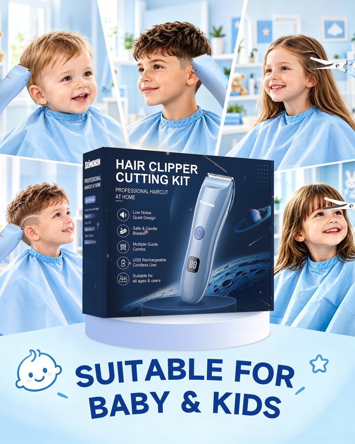 Quiet Cordless Baby Hair Clippers-SDT003SET