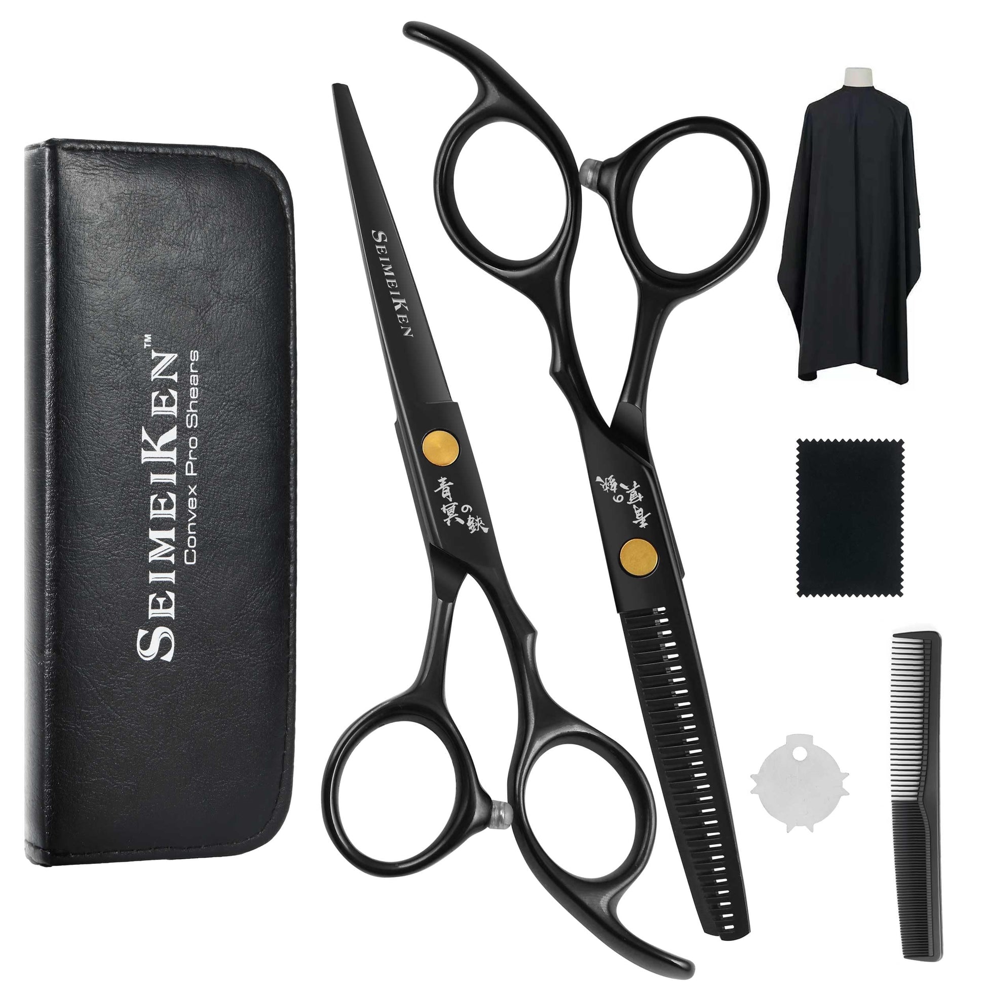 Hair Cutting Scissors Kit – 6.0 Inch Black Professional Hair Shears - Hairdressing Thinning Scissors for Salon & Home Use