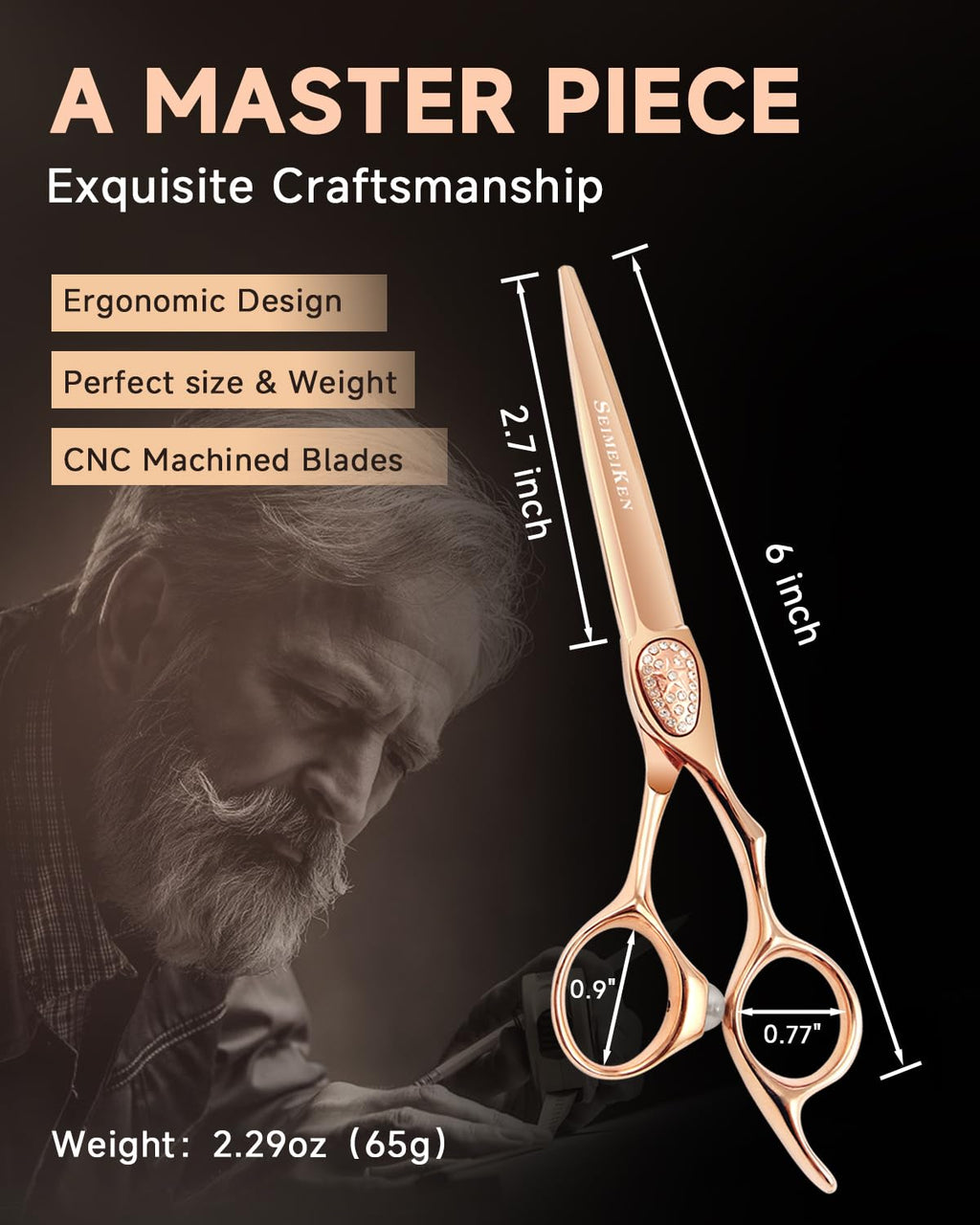 Professional Hair Cutting Scissors 6”- Barber Scissors 440C Japanese Stainless Steel - Razor Sharp Blades for Salon Hairstyling - Barber Shears Haircut Scissors for Women & Men