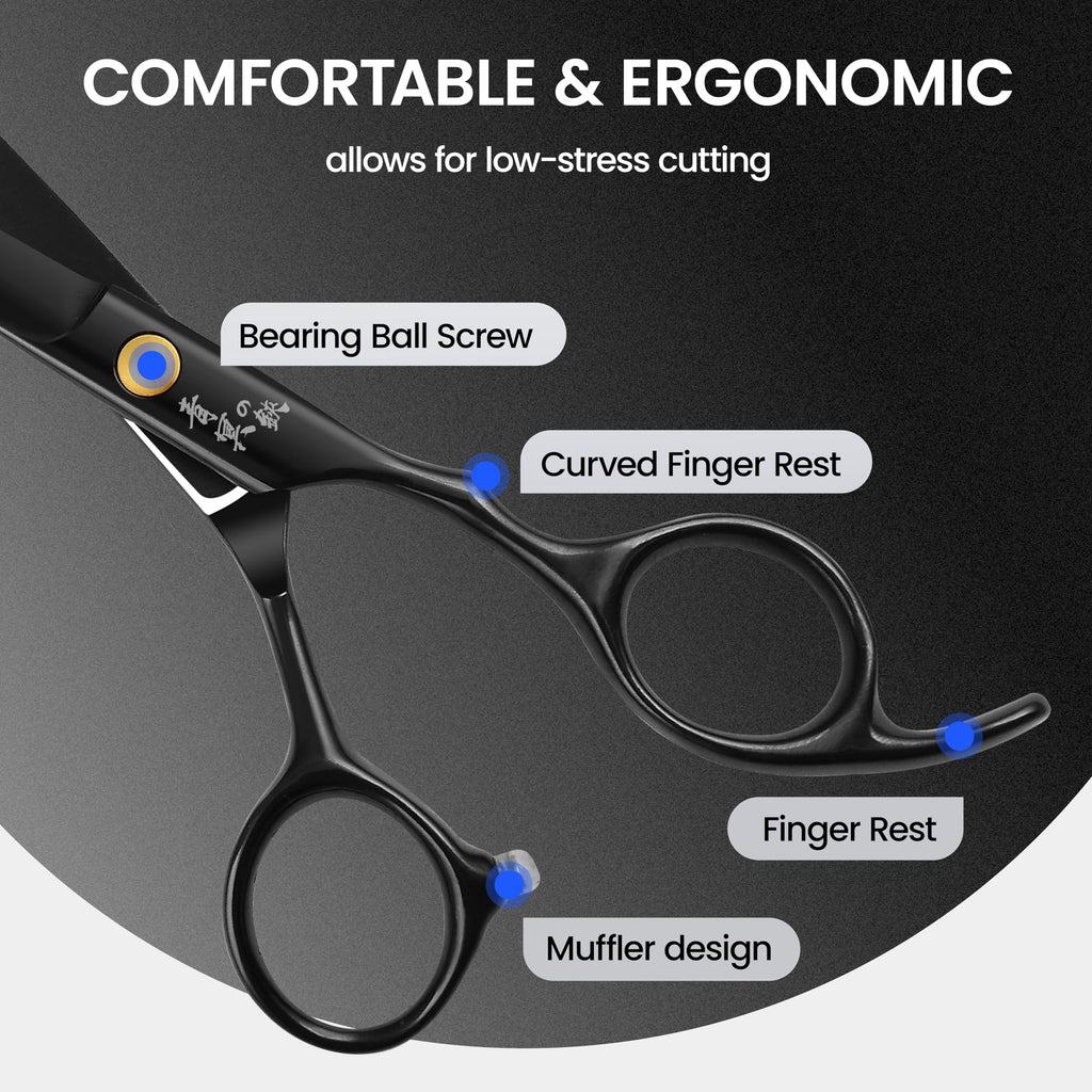 Hair Cutting Scissors Kit – 6.0 Inch Black Professional Hair Shears - Hairdressing Thinning Scissors for Salon & Home Use