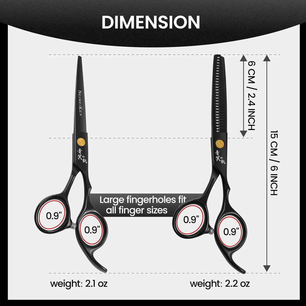 Hair Cutting Scissors Kit – 6.0 Inch Black Professional Hair Shears - Hairdressing Thinning Scissors for Salon & Home Use