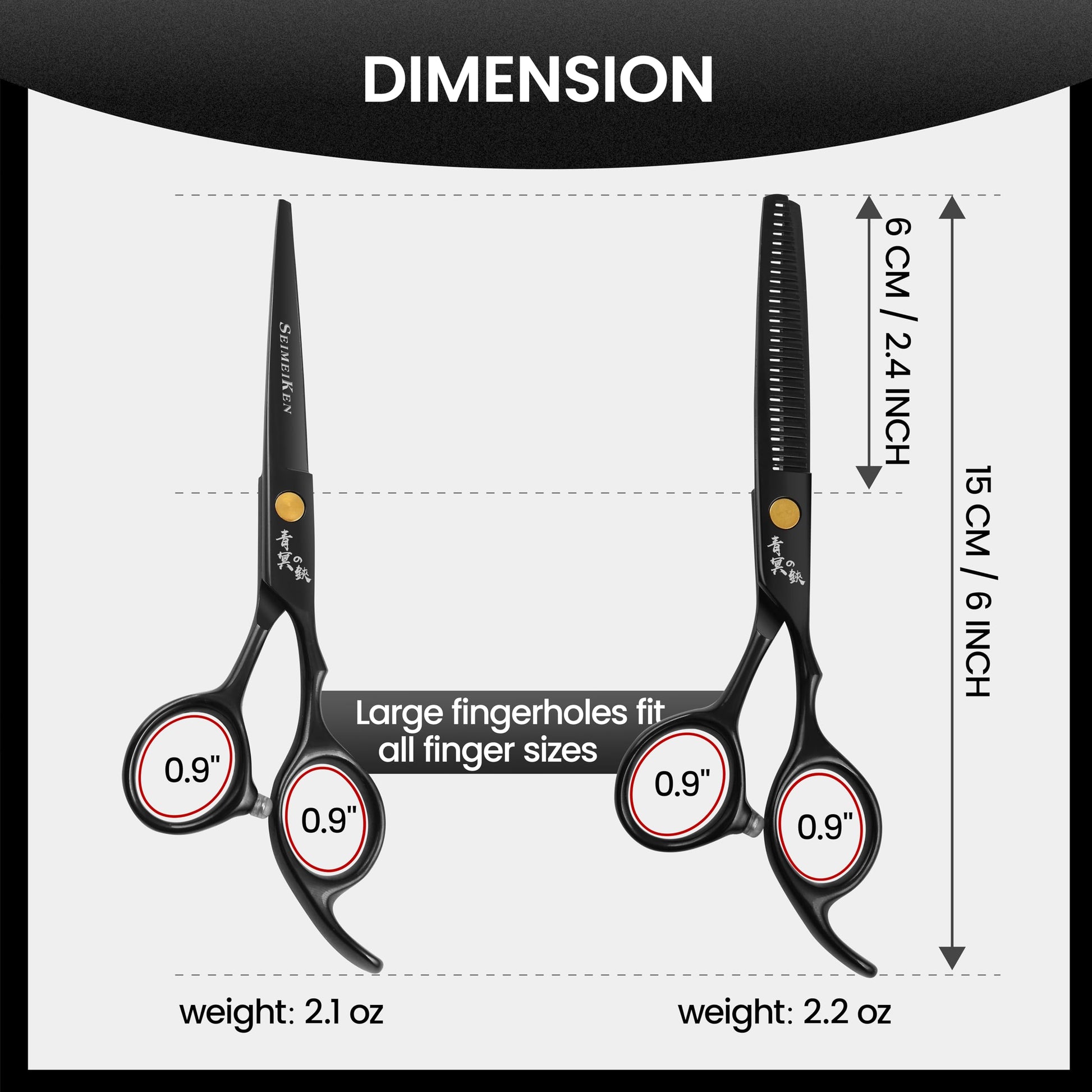 Hair Cutting Scissors Kit – 6.0 Inch Black Professional Hair Shears - Hairdressing Thinning Scissors for Salon & Home Use
