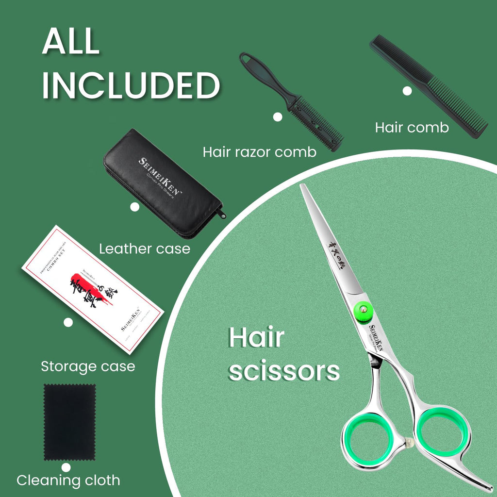 Hair Cutting Scissors - 6" Professional Japanese 440C Barber Scissors - Razor Sharp Hair Shears Kit with Comb & Case - Professional Haircutting Scissors for Women, Men, Salon & Home Use