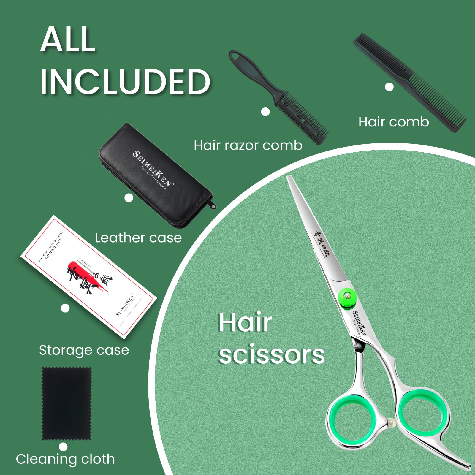 Hair Cutting Scissors - 6" Professional Japanese 440C Barber Scissors - Razor Sharp Hair Shears Kit with Comb & Case - Professional Haircutting Scissors for Women, Men, Salon & Home Use
